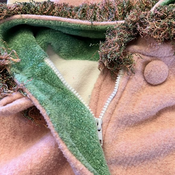 SWeeT + FuN CORKY & CO Pink Fringed Hood Jacket Flower Accents Warm SWiNG COAT 3 - Picture 6 of 11